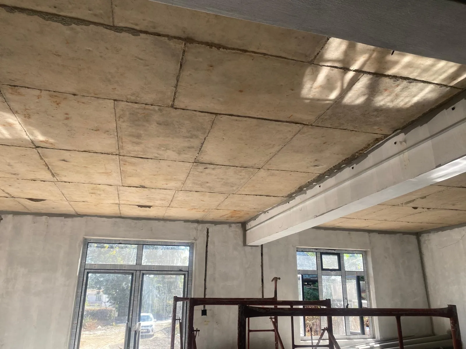 False ceiling structure under installation